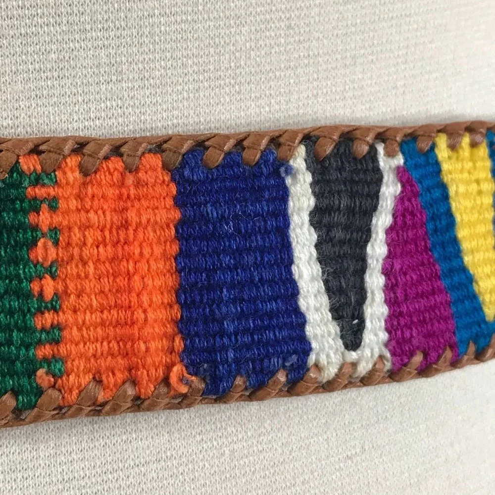Vintage Leather Cotton Multi Color Belt Size XL Southwestern Style 2v1-84